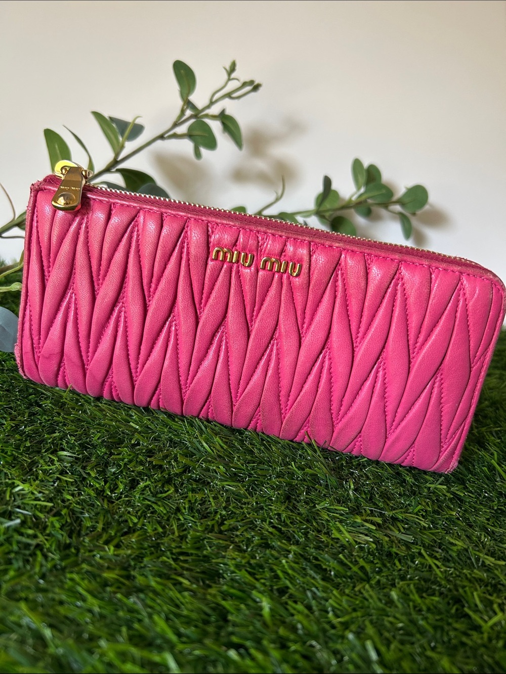Miu Miu Matelassé Zip Around Wallet Barbie Pink Soft Leather